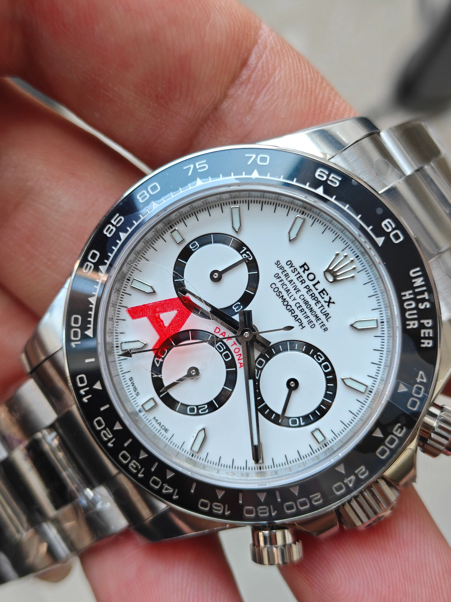VSF Panda Daytona cadran avec autocollant d'usine rouge A sur le verre