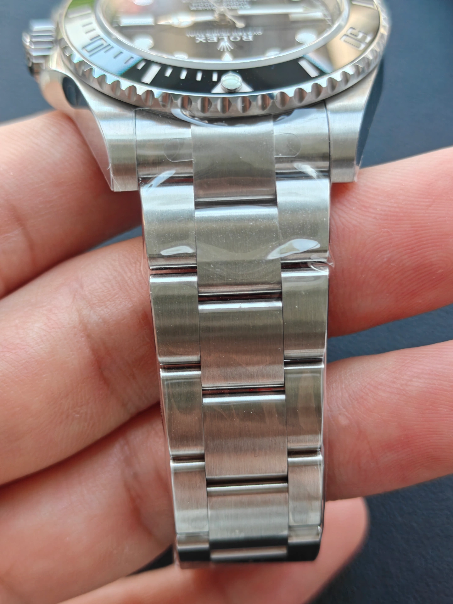 VSF Submariner bracelet Oyster maillons avant, brossé et poli, écarts serrés