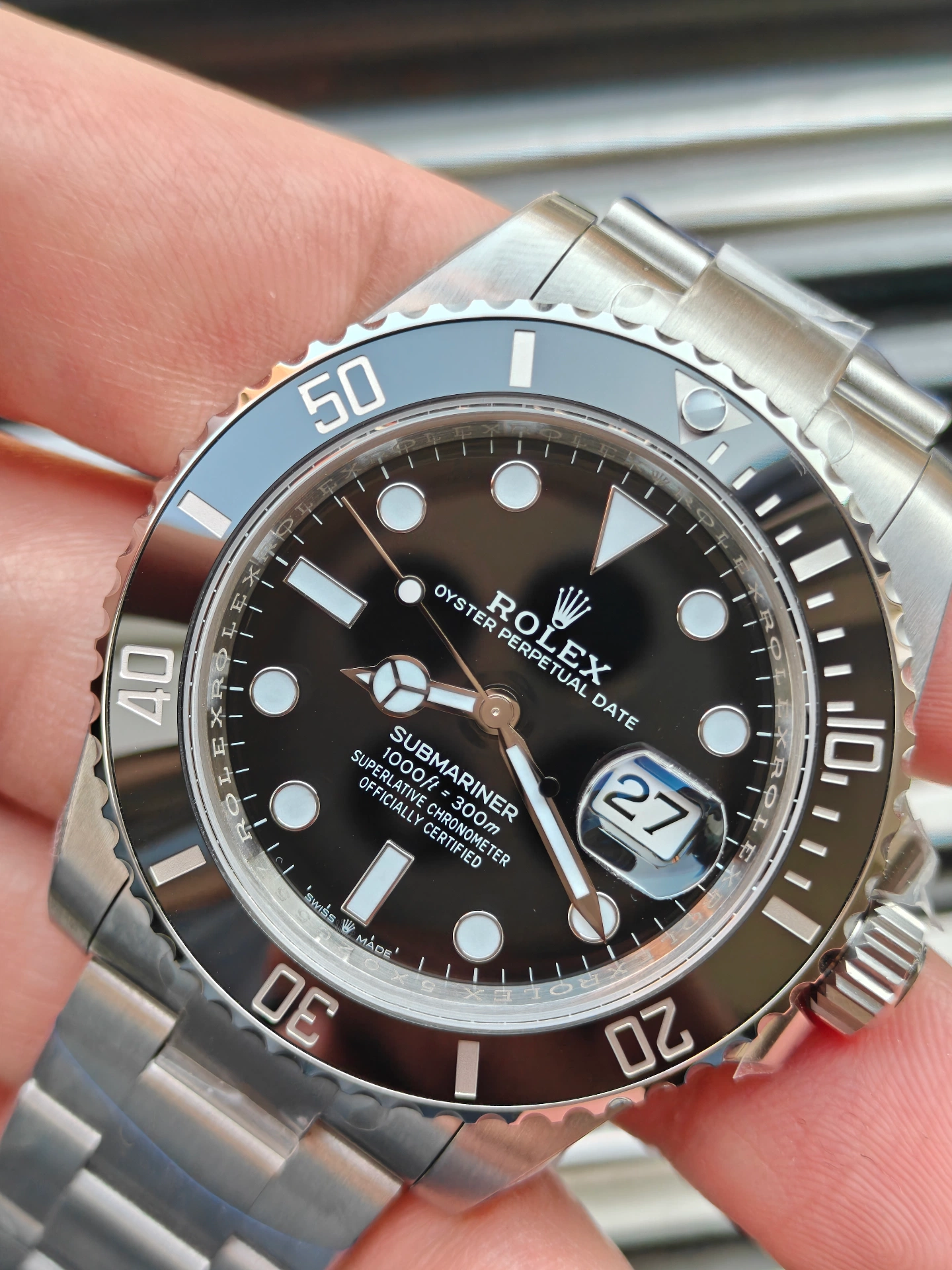 VSF V3 Submariner Date Zifferblatt Winkel Datumsfenster Nahaufnahme